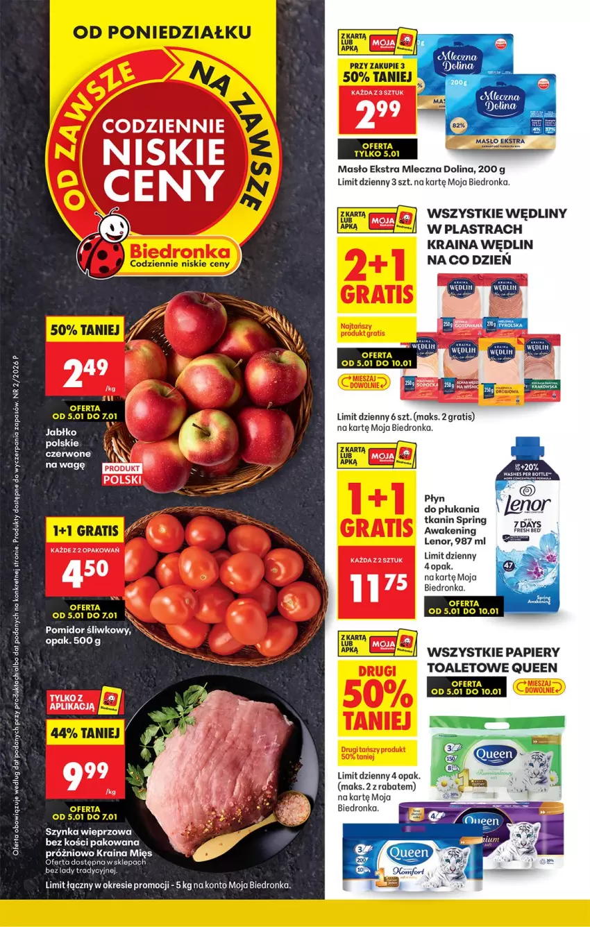 Gazetka promocyjna Biedronka - Od Poniedziałku - ważna 05.01 do 10.01.2026 - strona 1 - produkty: Gra, Kret, Lenor, Masło, Olej, Papier, Szynka, Szynka wieprzowa