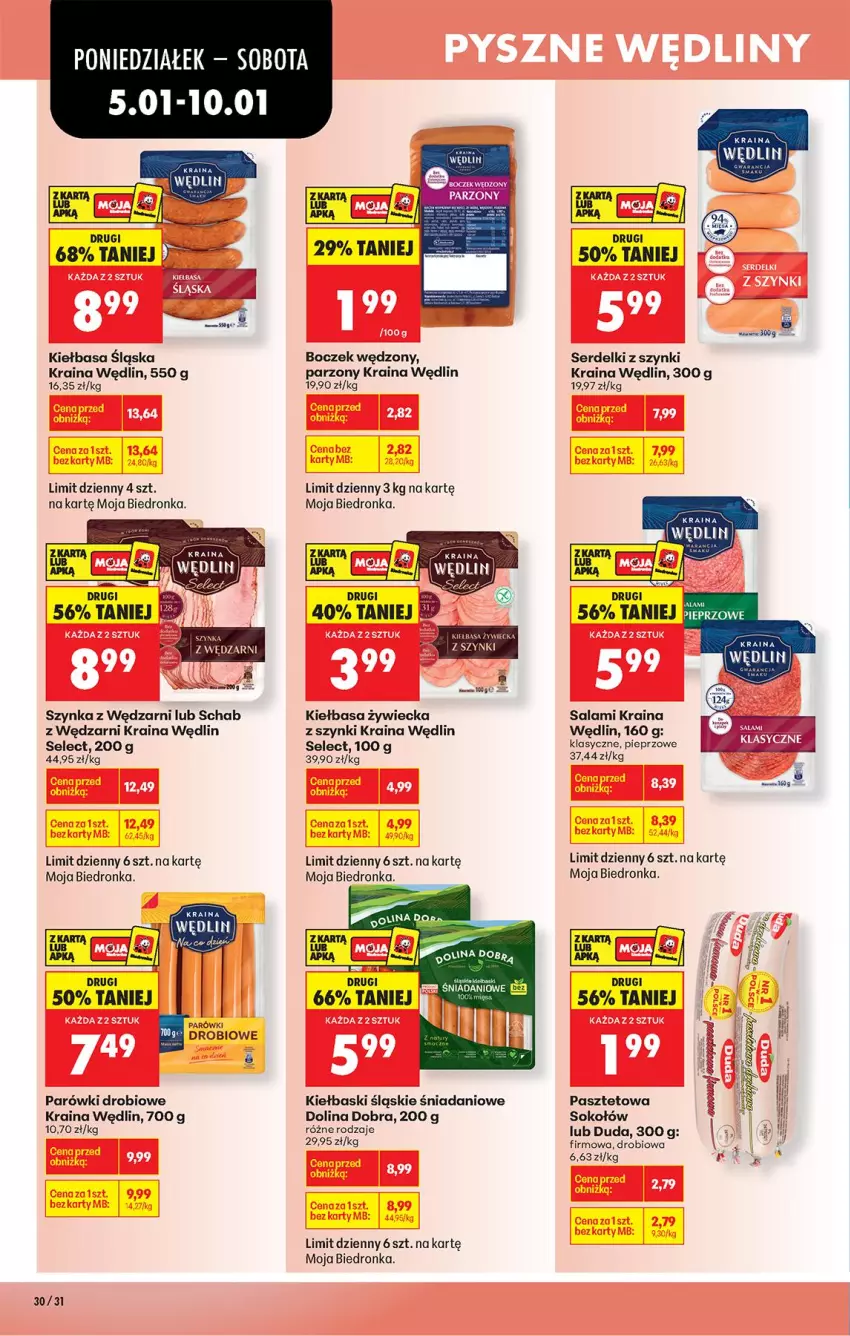 Gazetka promocyjna Biedronka - Od Poniedziałku - ważna 05.01 do 10.01.2026 - strona 38 - produkty: Boczek, Danio, Duda, Fa, Kiełbasa, Kiełbasa śląska, Kiełbasa zywiecka, Kiełbaski śląskie, Parówki, Pasztet, Pieprz, Salami, Ser, Serdelki, Sok, Sokołów, Szynka