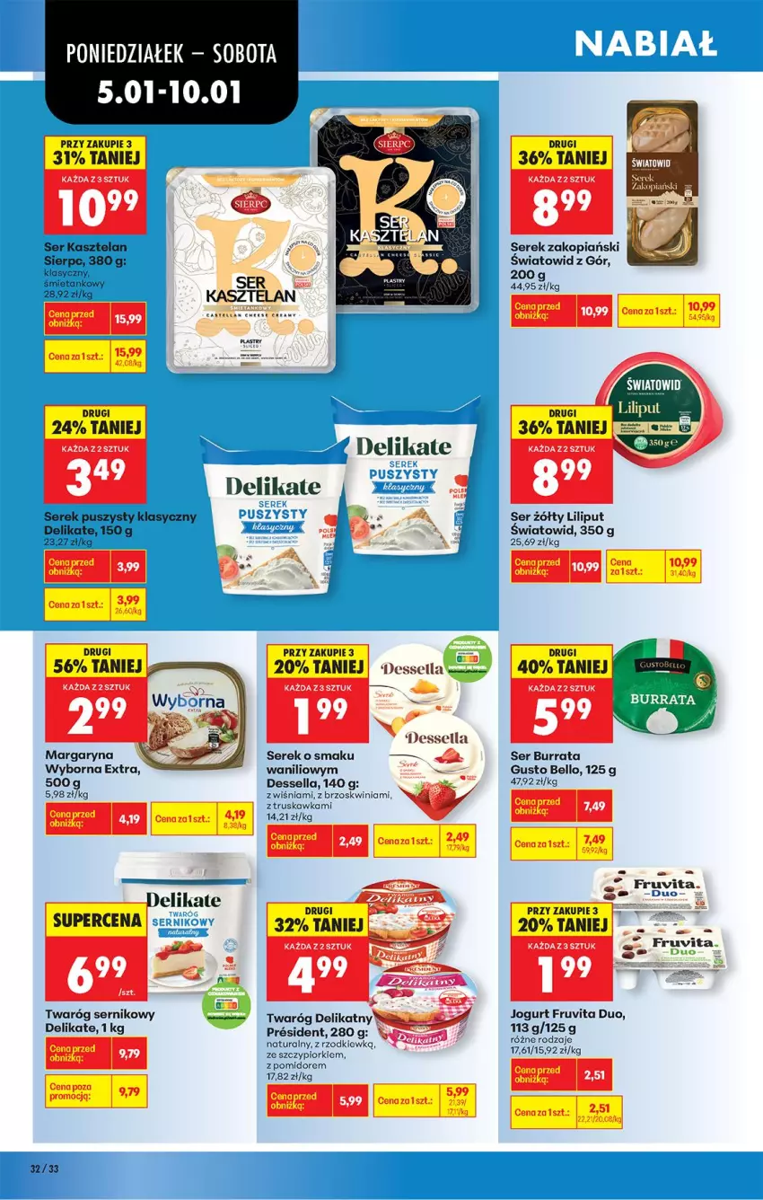 Gazetka promocyjna Biedronka - Od Poniedziałku - ważna 05.01 do 10.01.2026 - strona 40 - produkty: Bell, Burrata, Fa, Jogurt, Kasztelan, Margaryna, Ser, Ser Kasztelan, Serek, Serek puszysty, Stek, Twaróg, Twaróg delikatny, Zlew
