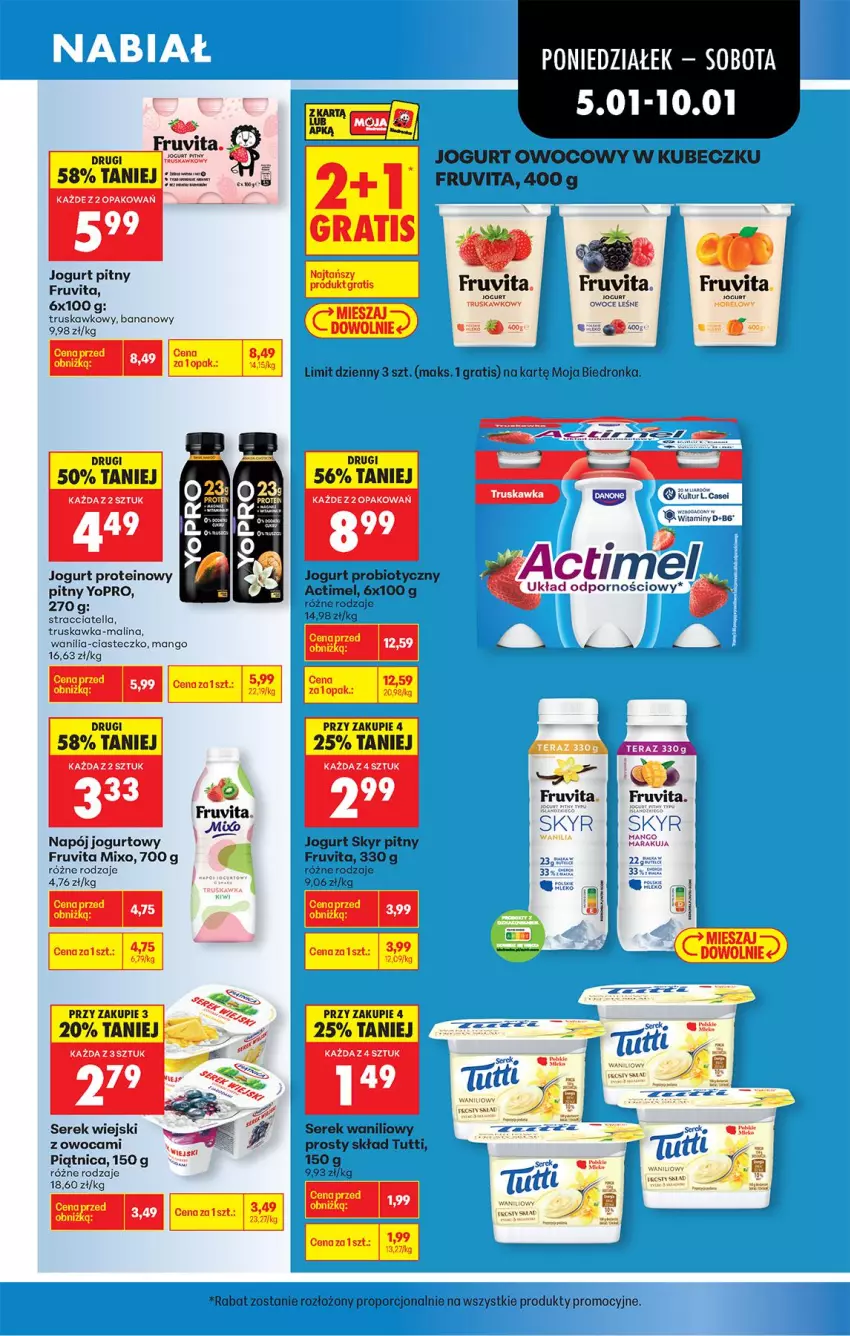 Gazetka promocyjna Biedronka - Od Poniedziałku - ważna 05.01 do 10.01.2026 - strona 41 - produkty: Actimel, Danone, Gra, Jogurt, Jogurt owocowy, Jogurt pitny, K2, LG, Mango, Napój, Napój jogurtowy, Piątnica, Por, Ser, Serek, Serek wiejski, Wasa