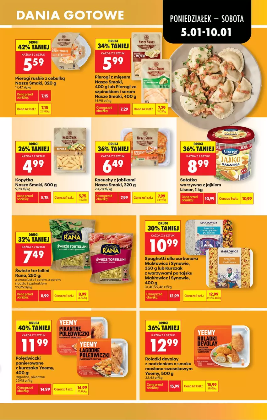 Gazetka promocyjna Biedronka - Od Poniedziałku - ważna 05.01 do 10.01.2026 - strona 45 - produkty: Jabłka, Kopytka, Kurczak, Lisner, Pierogi, Polędwiczki panierowane, Prosciutto, Ricotta, Sałat, Sałatka, Ser, Spaghetti, Szpinak, Warzywa