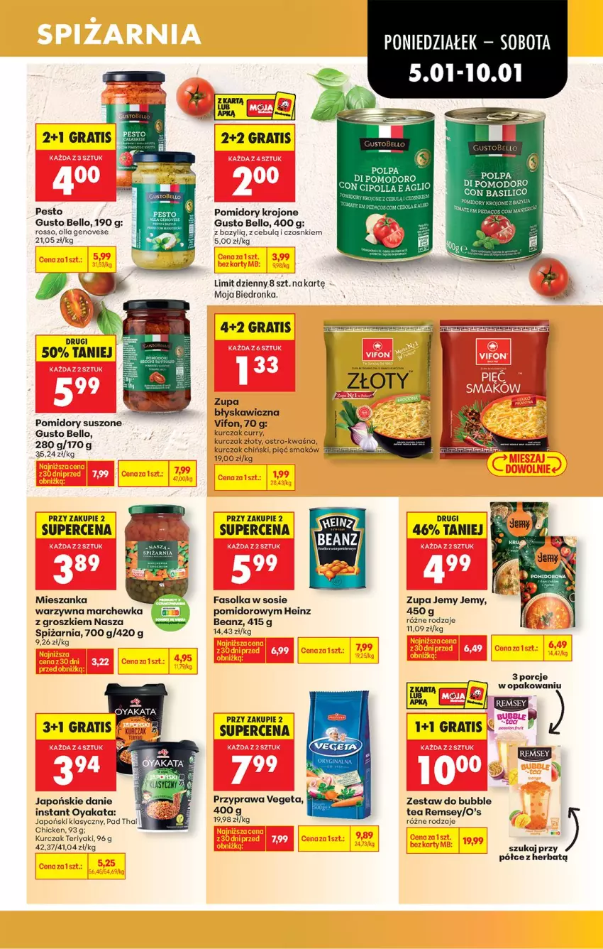 Gazetka promocyjna Biedronka - Od Poniedziałku - ważna 05.01 do 10.01.2026 - strona 47 - produkty: Bazyl, Bell, Fa, Gra, Heinz, Kurczak, Marchewka, Pesto, Pomidory, Pomidory krojone, Por, Sos, Vegeta, Zupa