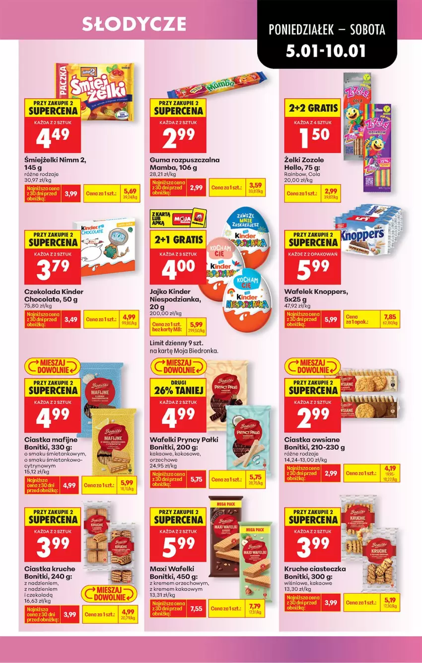Gazetka promocyjna Biedronka - Od Poniedziałku - ważna 05.01 do 10.01.2026 - strona 51 - produkty: Bonitki, Ciastka, Ciastka owsiane, Czekolada, Guma rozpuszczalna, Kakao, Kinder, Knoppers, Kokos, Mamba, Wafelek