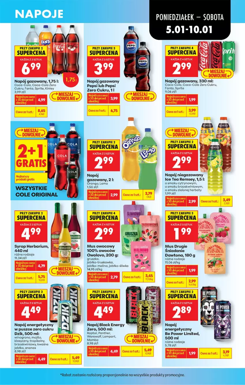 Gazetka promocyjna Biedronka - Od Poniedziałku - ważna 05.01 do 10.01.2026 - strona 57 - produkty: Ananas, Coca-Cola, Dawtona, Fa, Fanta, Lack, Lampa, Mamba, Mus, Napój, Napój energetyczny, Napój gazowany, Napój niegazowany, Pepsi, Sprite, Syrop, Wino