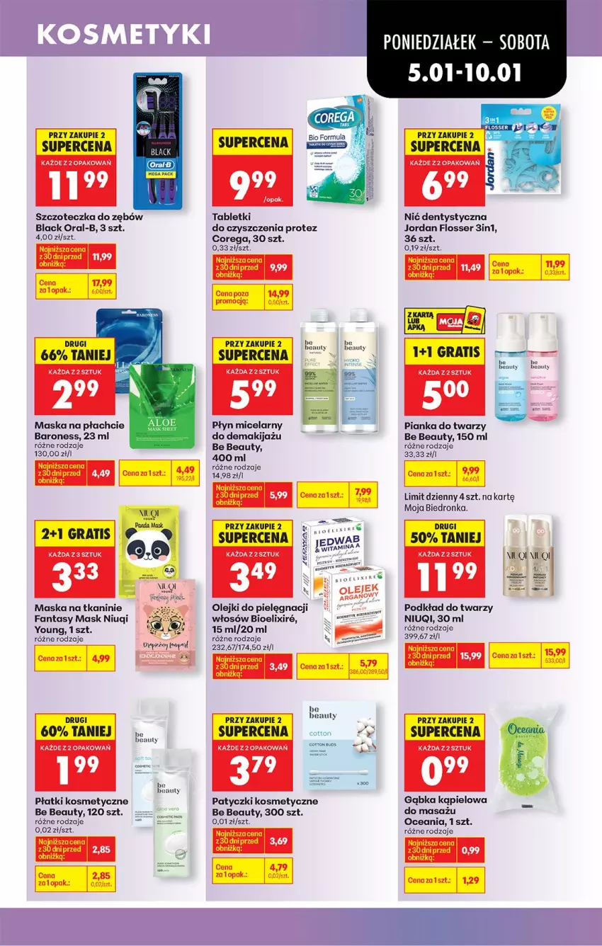 Gazetka promocyjna Biedronka - Od Poniedziałku - ważna 05.01 do 10.01.2026 - strona 65 - produkty: Be Be, Corega, Fa, Fanta, Gra, Lack, Makijaż, Maska, Nić dentystyczna, Niuqi, Olej, Patyczki kosmetyczne, Płatki kosmetyczne, Płyn micelarny, Podkład, Podkład do twarzy, Por, Ser, Szczoteczka, Szczoteczka do zębów, Tablet