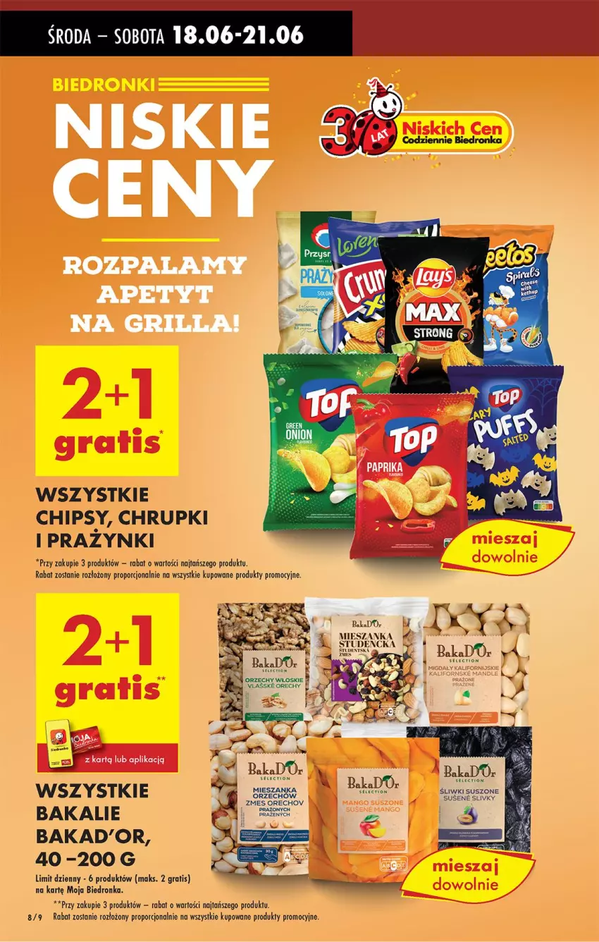 Gazetka promocyjna Biedronka - Od Środy - ważna 18.06 do 19.06.2025 - strona 10 - produkty: Chipsy, Chrupki, Gra, Migdały, Orzechy włoskie, Por, Prazynki