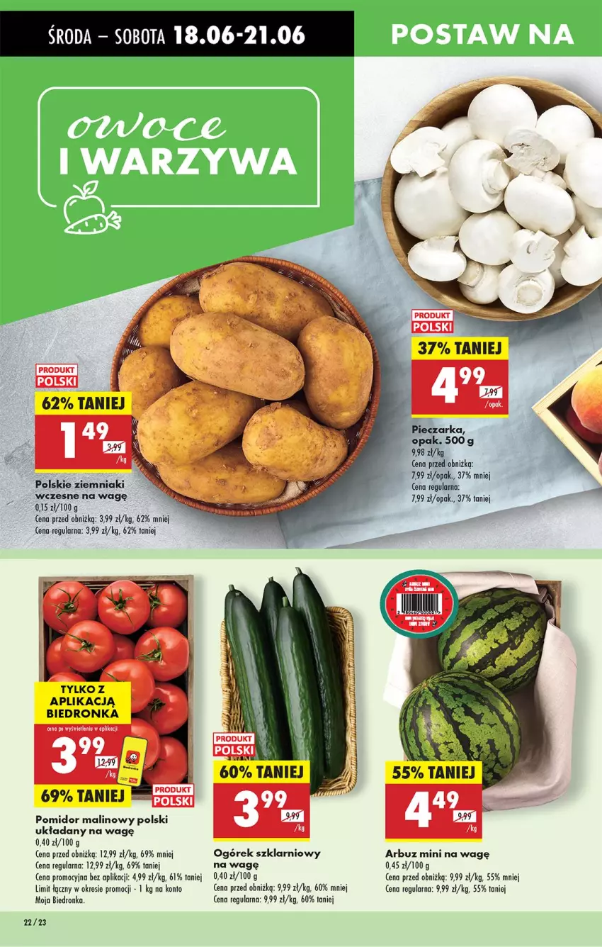 Gazetka promocyjna Biedronka - Od Środy - ważna 18.06 do 19.06.2025 - strona 24 - produkty: Arbuz, Ogórek, Piec, Pieczarka, Pomidor malinowy, Ziemniaki