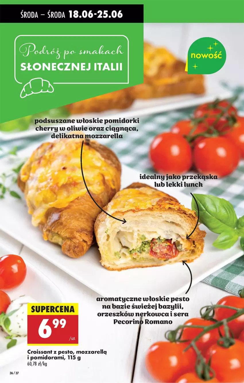 Gazetka promocyjna Biedronka - Od Środy - ważna 18.06 do 21.06.2025 - strona 40 - produkty: Bazyl, Croissant, Mozzarella, Pecorino, Pesto, Pomidorki, Ser