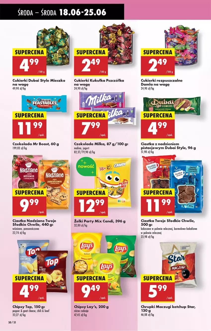 Gazetka promocyjna Biedronka - Od Środy - ważna 18.06 do 21.06.2025 - strona 54 - produkty: Chipsy, Chrupki, Ciastka, Cukier, Cukierki, Czekolada, Fa, Jogurt, Ketchup, Kokos, Milka, Top