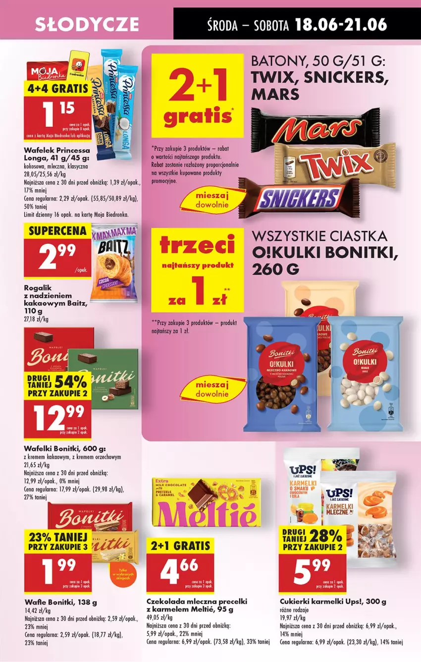 Gazetka promocyjna Biedronka - Od Środy - ważna 18.06 do 21.06.2025 - strona 55 - produkty: Baton, Bonitki, Ciastka, Cukier, Cukierki, Czekolada, Czekolada mleczna, Gra, Kakao, Kokos, Por, Precelki, Princessa, Snickers, Twix, Wafelek, Wafle