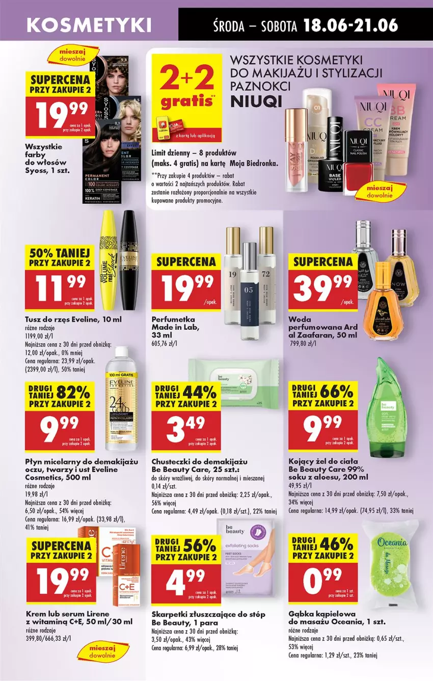 Gazetka promocyjna Biedronka - Od Środy - ważna 18.06 do 19.06.2025 - strona 63 - produkty: Be Be, Chusteczki, Eveline, Fa, Gra, Karp, Lirene, Makijaż, Niuqi, Perfum, Płyn micelarny, Por, Rum, Ser, Serum, Skarpetki, Sok, Syoss, Tusz, Woda, Woda perfumowana