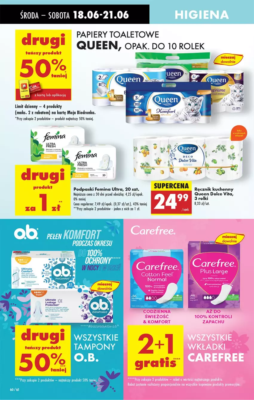 Gazetka promocyjna Biedronka - Od Środy - ważna 18.06 do 19.06.2025 - strona 66 - produkty: Carefree, O.B., Papier, Podpaski, Por, Ręcznik, Ręcznik kuchenny, Rolki, Tampony