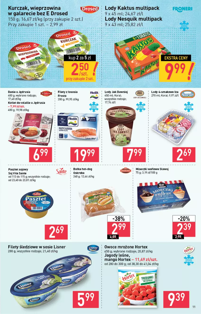 Gazetka promocyjna Stokrotka - Supermarket - ważna 22.07 do 28.07.2021 - strona 11 - produkty: Bułka, Frosta, Gala, Hortex, Jagody, Kaktus, Kotlet, Kurczak, Lisner, Lody, Mango, Nesquik, Owoce, Pasztet, Sante, Sos, Wieprzowina