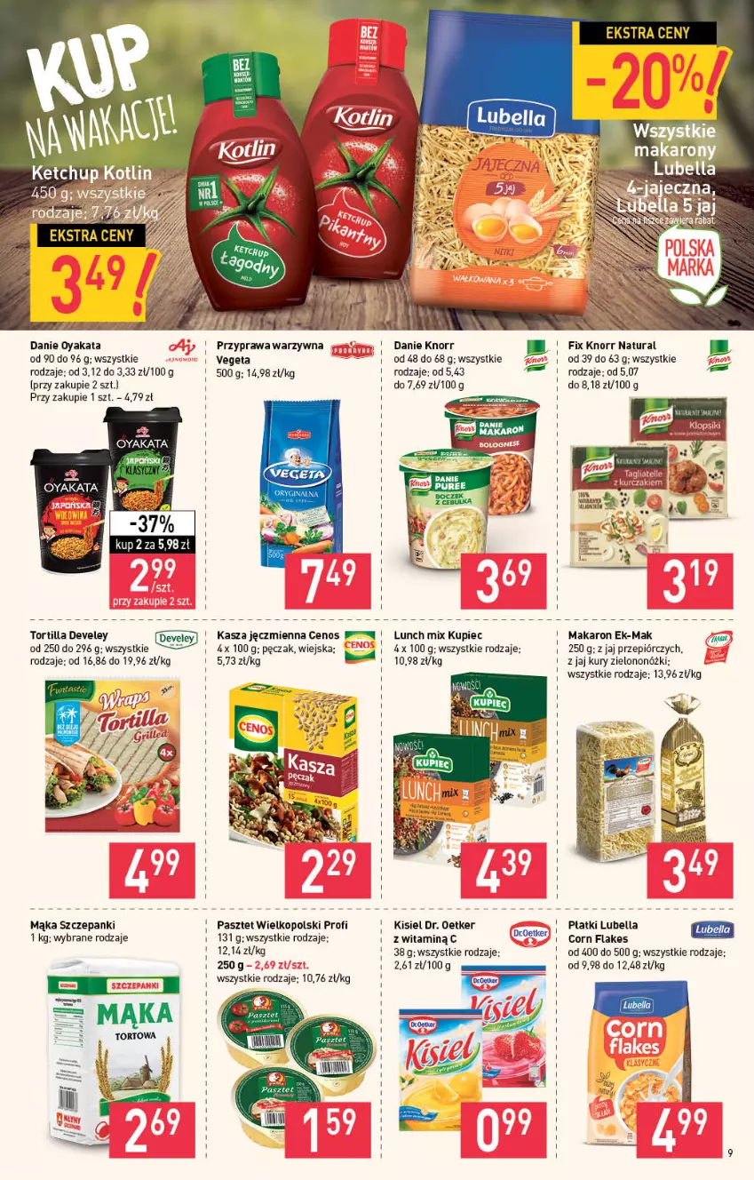 Gazetka promocyjna Stokrotka - Supermarket - ważna 22.07 do 28.07.2021 - strona 9 - produkty: Bell, Bella, Cenos, Corn flakes, Dr. Oetker, Kasza, Kasza jęczmienna, Kisiel, Knorr, Kupiec, Lubella, Mąka, Makaron, Pasztet, Piec, Tortilla, Vegeta