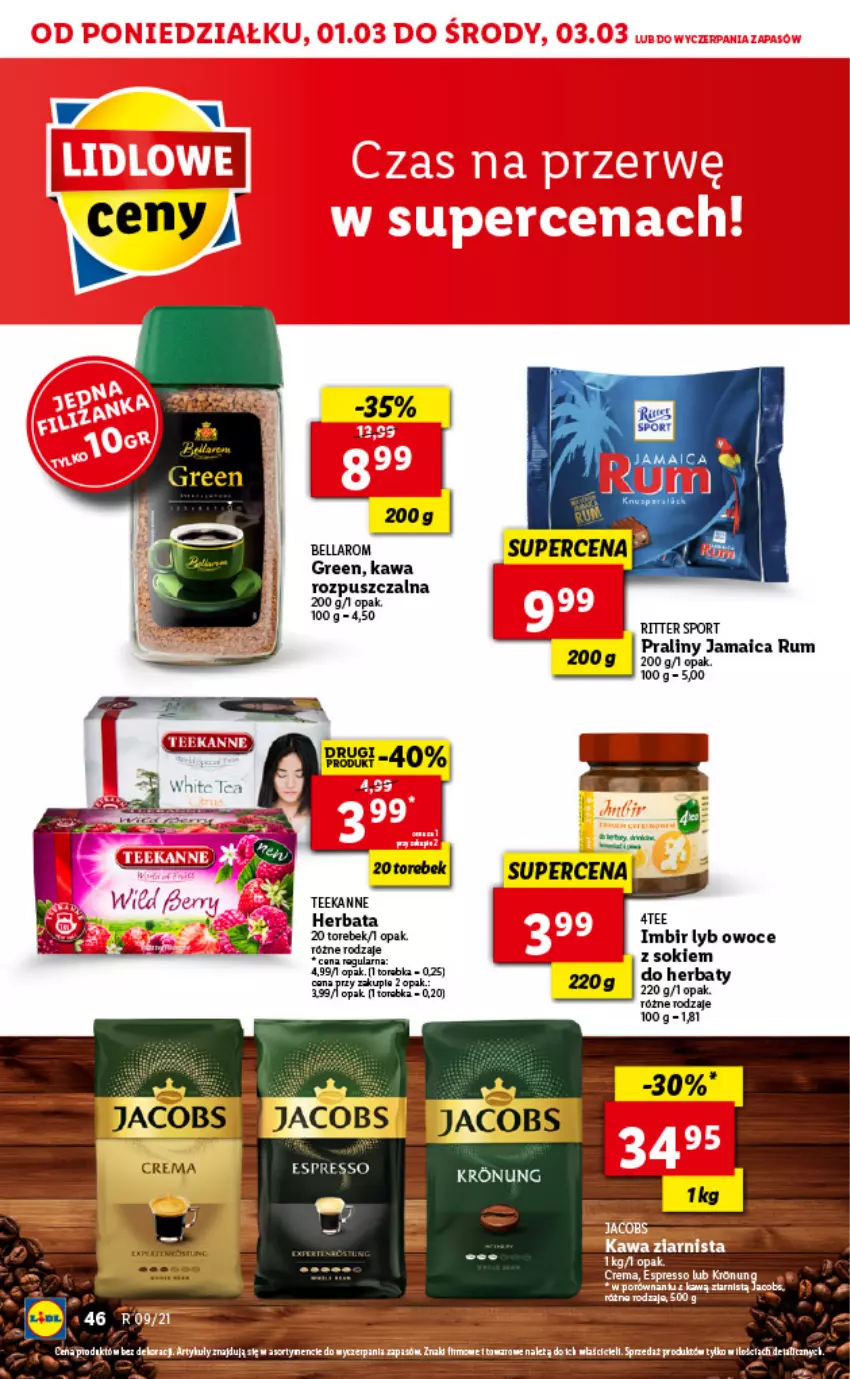 Gazetka promocyjna Lidl - GAZETKA - ważna 01.03 do 03.03.2021 - strona 46 - produkty: Bell, Bella, Gra, Herbata, Imbir, Kawa, Kawa rozpuszczalna, Owoce, Por, Ritter Sport, Rum, Sok, Sport, Teekanne, Torebka