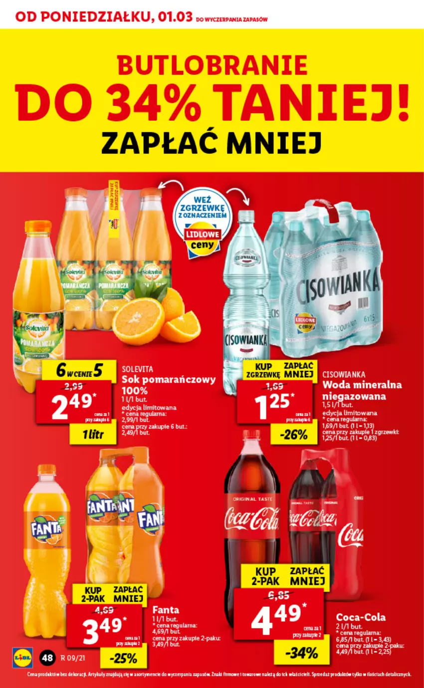 Gazetka promocyjna Lidl - GAZETKA - ważna 01.03 do 03.03.2021 - strona 48 - produkty: Cisowianka, Coca-Cola