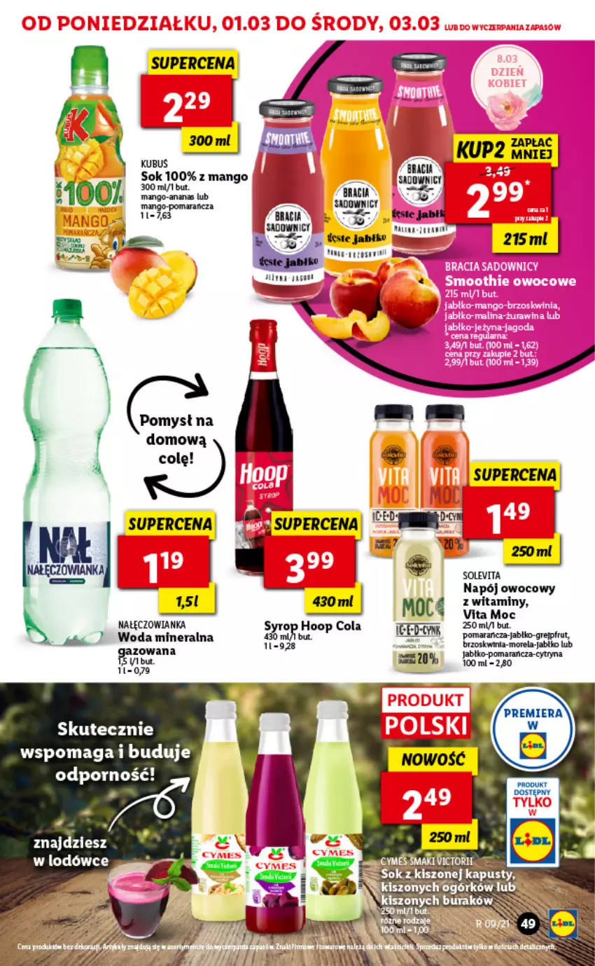 Gazetka promocyjna Lidl - GAZETKA - ważna 01.03 do 03.03.2021 - strona 49 - produkty: Hoop, Kubuś, Mango, Nałęczowianka, Napój, Por, Sok, Syrop, Woda, Woda mineralna