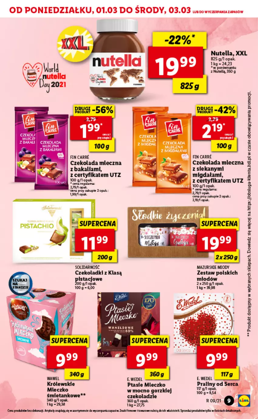 Gazetka promocyjna Lidl - GAZETKA - ważna 01.03 do 03.03.2021 - strona 9 - produkty: BIC, Czekolada, Czekolada mleczna, E. Wedel, Królewski, Mleczko, Nutella, Por, Praliny, Ptasie mleczko, Ser, Wawel