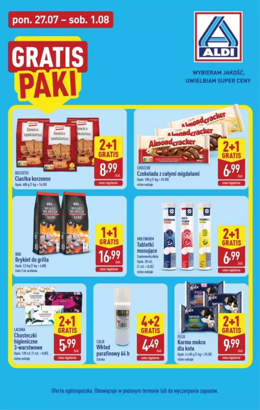 Gazetka promocyjna Aldi - Extra oferta - ważna 27.07 do 01.08.2026 - strona 3 - produkty: Chusteczki, Czekolada, Felix, Gra, Grill, Mus, Tablet, Tabletki musujące