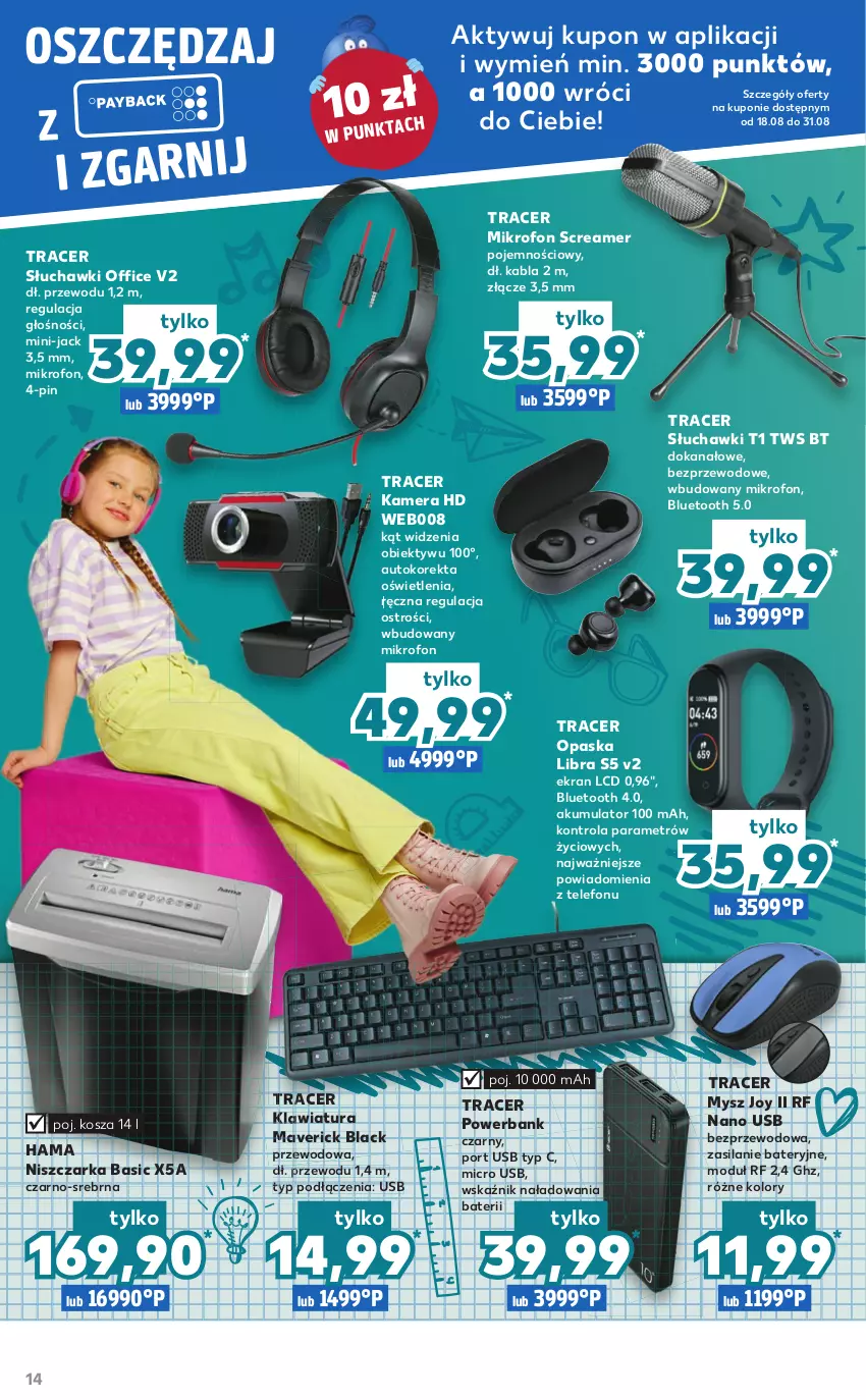 Gazetka promocyjna Kaufland - Oferta specjalna - ważna 18.08 do 03.09.2022 - strona 14 - produkty: Acer, Akumulator, Hama, Kamera, Klawiatura, Kosz, Lack, Mikrofon, Mysz, Niszczarka, Obiektyw, Opaska, Por, Powerbank, Silan, Słuchawki, Telefon