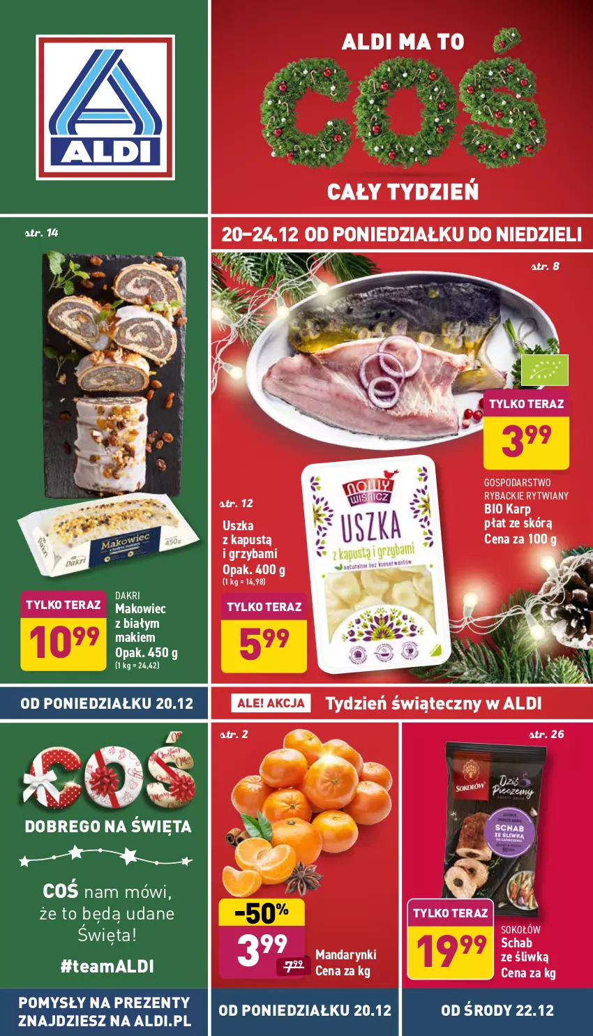 Gazetka promocyjna Aldi - Katalog spożywczy - ważna 20.12 do 24.12.2021 - strona 1 - produkty: Kapustą, Karp, Makowiec, Mandarynki, Ryba, Sok, Sokołów, Tera