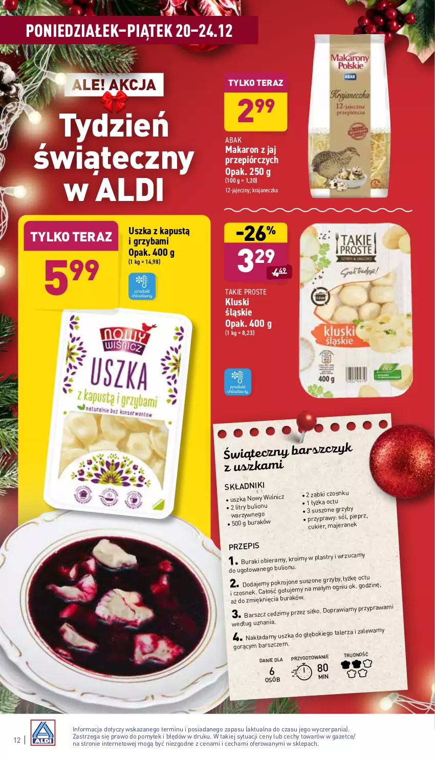 Gazetka promocyjna Aldi - Katalog spożywczy - ważna 20.12 do 24.12.2021 - strona 12 - produkty: Bulion, Buraki, Cukier, Czosnek, Grzyby, Kapustą, Lion, Makaron, Przyprawy, Sitko, Sól, Talerz, Tera