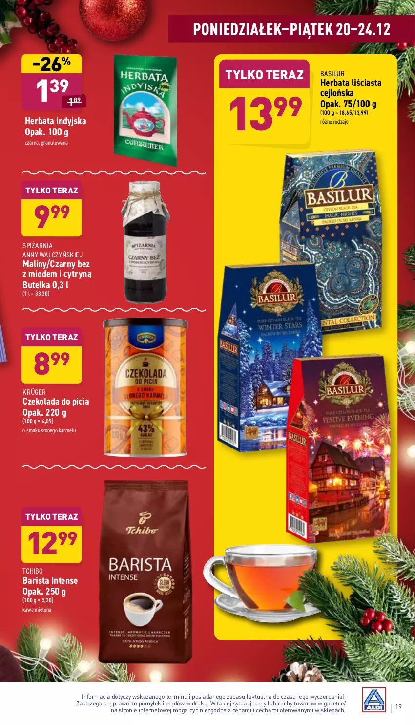 Gazetka promocyjna Aldi - Katalog spożywczy - ważna 20.12 do 24.12.2021 - strona 19 - produkty: Czekolada, Gra, Herbata, Kawa, Kawa mielona, Maliny, Tchibo, Tchibo Barista, Tera