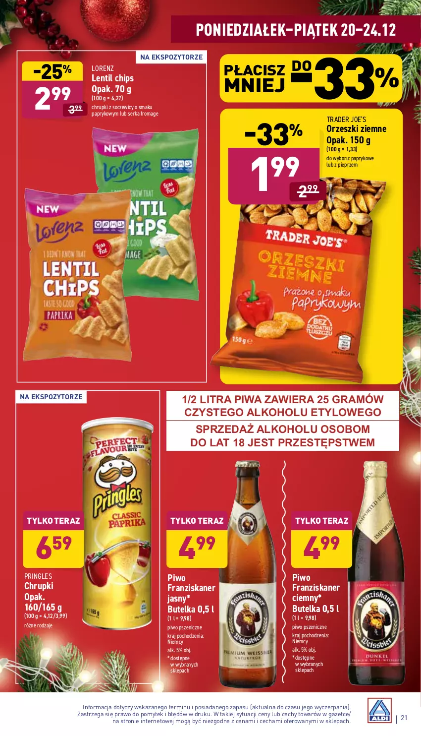 Gazetka promocyjna Aldi - Katalog spożywczy - ważna 20.12 do 24.12.2021 - strona 21 - produkty: Chrupki, Gra, Lorenz, Orzeszki, Orzeszki ziemne, Pieprz, Piwa, Piwo, Pringles, Ser, Skaner, Tera