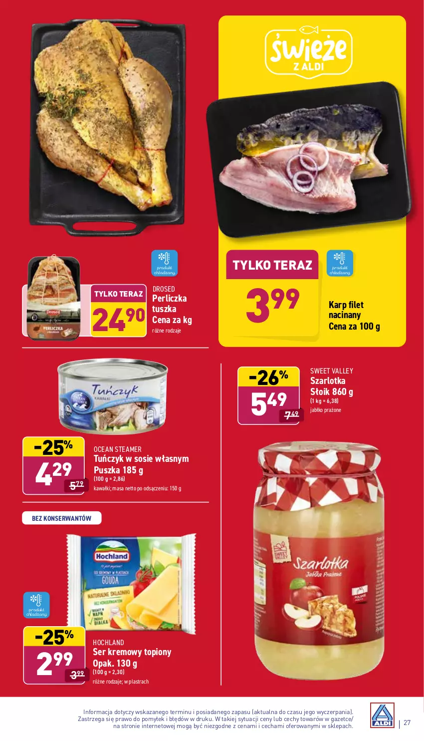 Gazetka promocyjna Aldi - Katalog spożywczy - ważna 20.12 do 24.12.2021 - strona 27 - produkty: Hochland, Karp, Kawa, Perliczka, Ser, Sos, Szarlotka, Tera, Top, Tuńczyk, Tusz