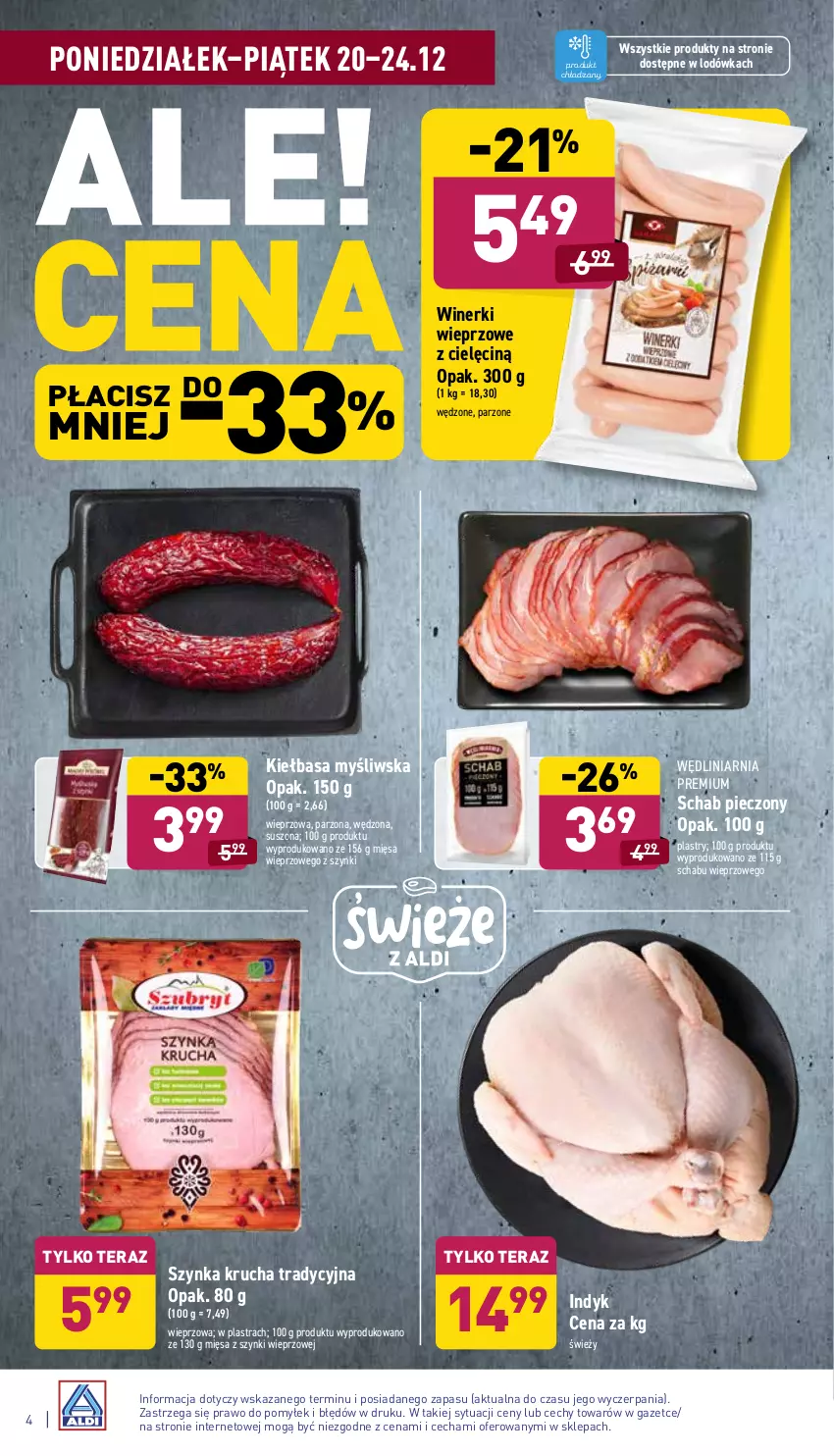 Gazetka promocyjna Aldi - Katalog spożywczy - ważna 20.12 do 24.12.2021 - strona 4 - produkty: Kiełbasa, Lodówka, Piec, Schab pieczony, Szynka, Tera