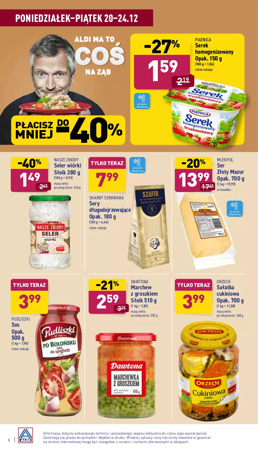 Gazetka promocyjna Aldi - Katalog spożywczy - ważna 20.12 do 24.12.2021 - strona 6 - produkty: Dawtona, Kawa, Piątnica, Pudliszki, Sałat, Sałatka, Ser, Serek, Serek homogenizowany, Sos, Tera, Złoty Mazur