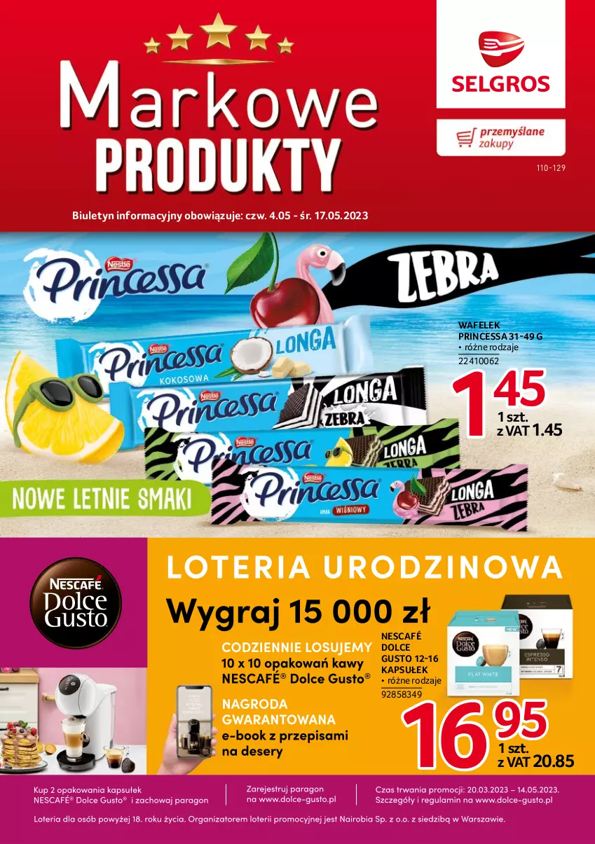 Gazetka promocyjna Selgros - Katalog Markowe Produkty - ważna 04.05 do 17.05.2023 - strona 1 - produkty: Dolce Gusto, Nescafé, Princessa, Wafelek