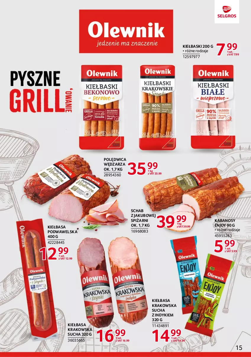 Gazetka promocyjna Selgros - Katalog Markowe Produkty - ważna 04.05 do 17.05.2023 - strona 15 - produkty: Kabanos, Kiełbasa, Kiełbasa krakowska, Kiełbasa podwawelska, Polędwica, Wawel