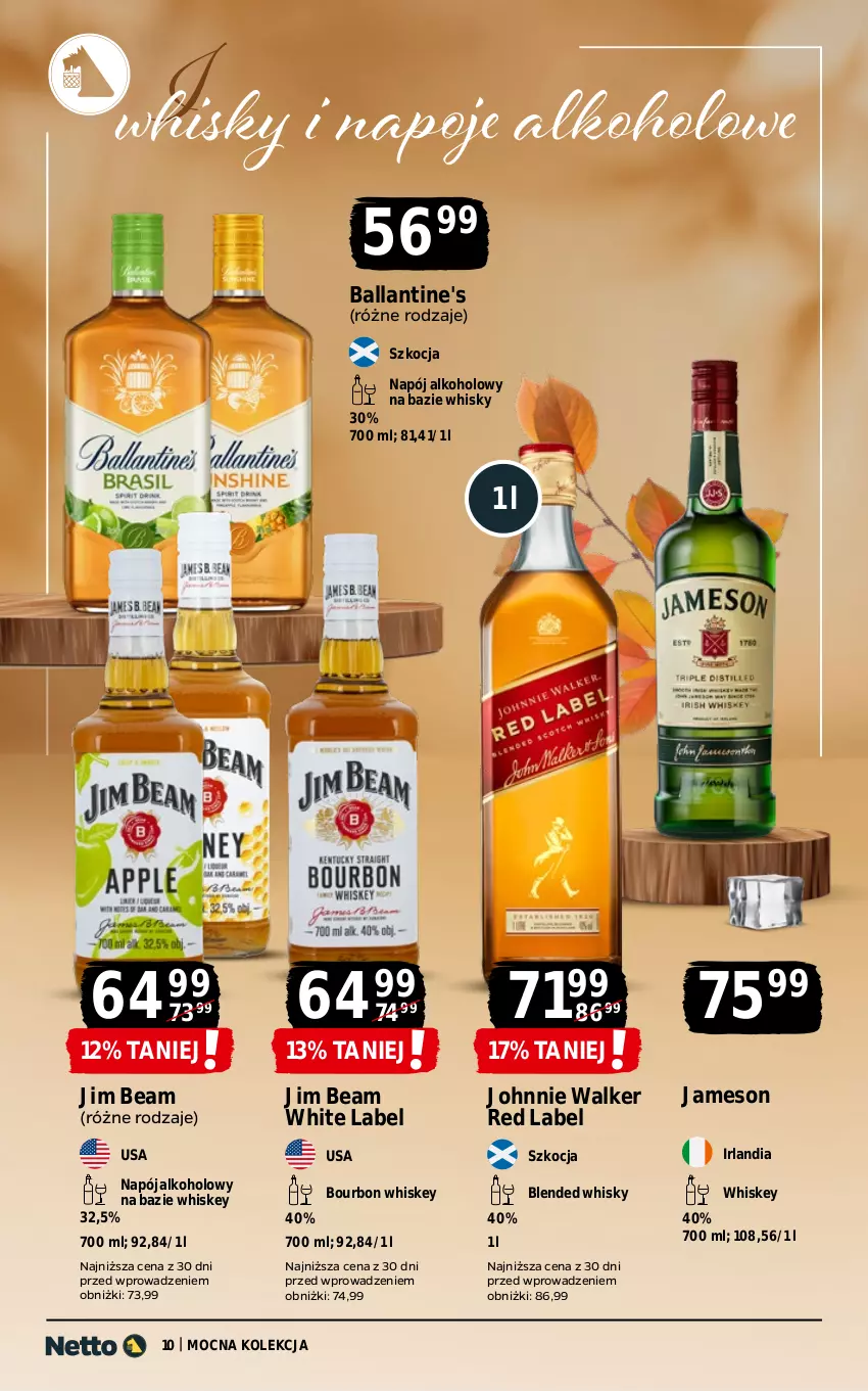 Gazetka promocyjna Netto - Alkohole - Mocne - ważna 13.10 do 25.10.2025 - strona 10 - produkty: Ballantine's, Bourbon, Jameson, Jim Beam, Johnnie Walker, Koc, Napój, Napoje, Whiskey, Whisky