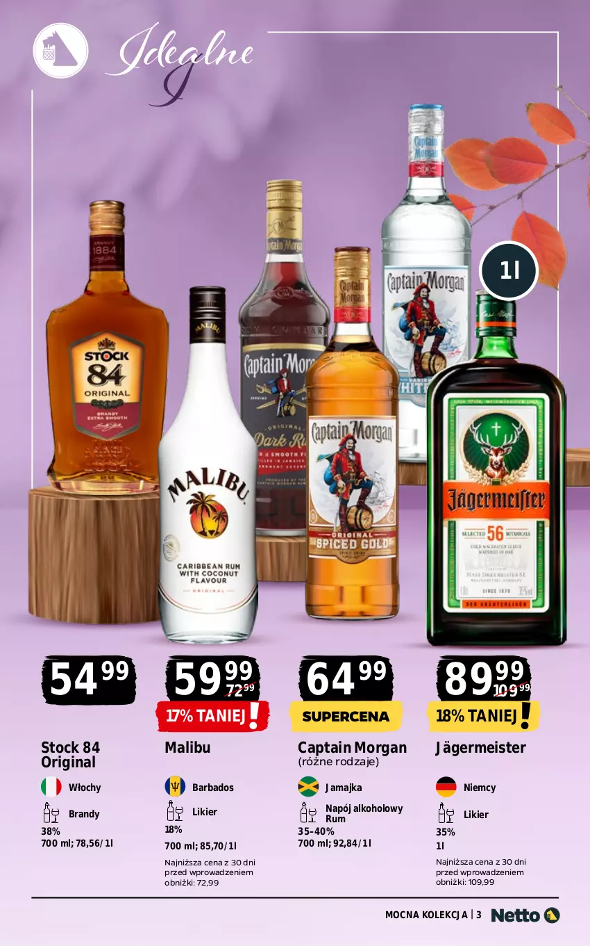 Gazetka promocyjna Netto - Alkohole - Mocne - ważna 13.10 do 25.10.2025 - strona 3 - produkty: Brandy, Captain Morgan, Gin, Likier, Malibu, Napój, Rum, Stock