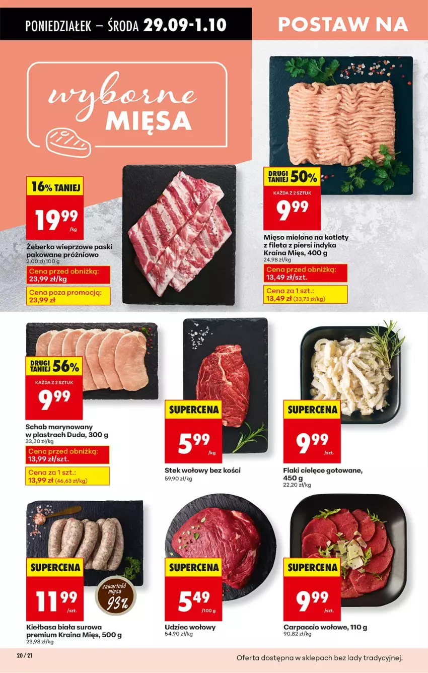 Gazetka promocyjna Biedronka - Od Poniedziałku - ważna 29.09 do 04.10.2025 - strona 26 - produkty: Carpaccio, Duda, Flaki, Kiełbasa, Kiełbasa biała, Kotlet, Mięso, Mięso mielone, Stek, Stek wołowy, Udziec wołowy