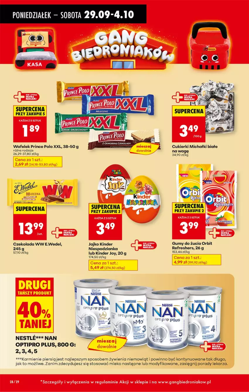 Gazetka promocyjna Biedronka - Od Poniedziałku - ważna 29.09 do 04.10.2025 - strona 36 - produkty: Cukier, Cukierki, Czekolada, Karmi, Kinder, Michałki, Mleko, O nas, Orbit, Por, Prince Polo, Wafelek