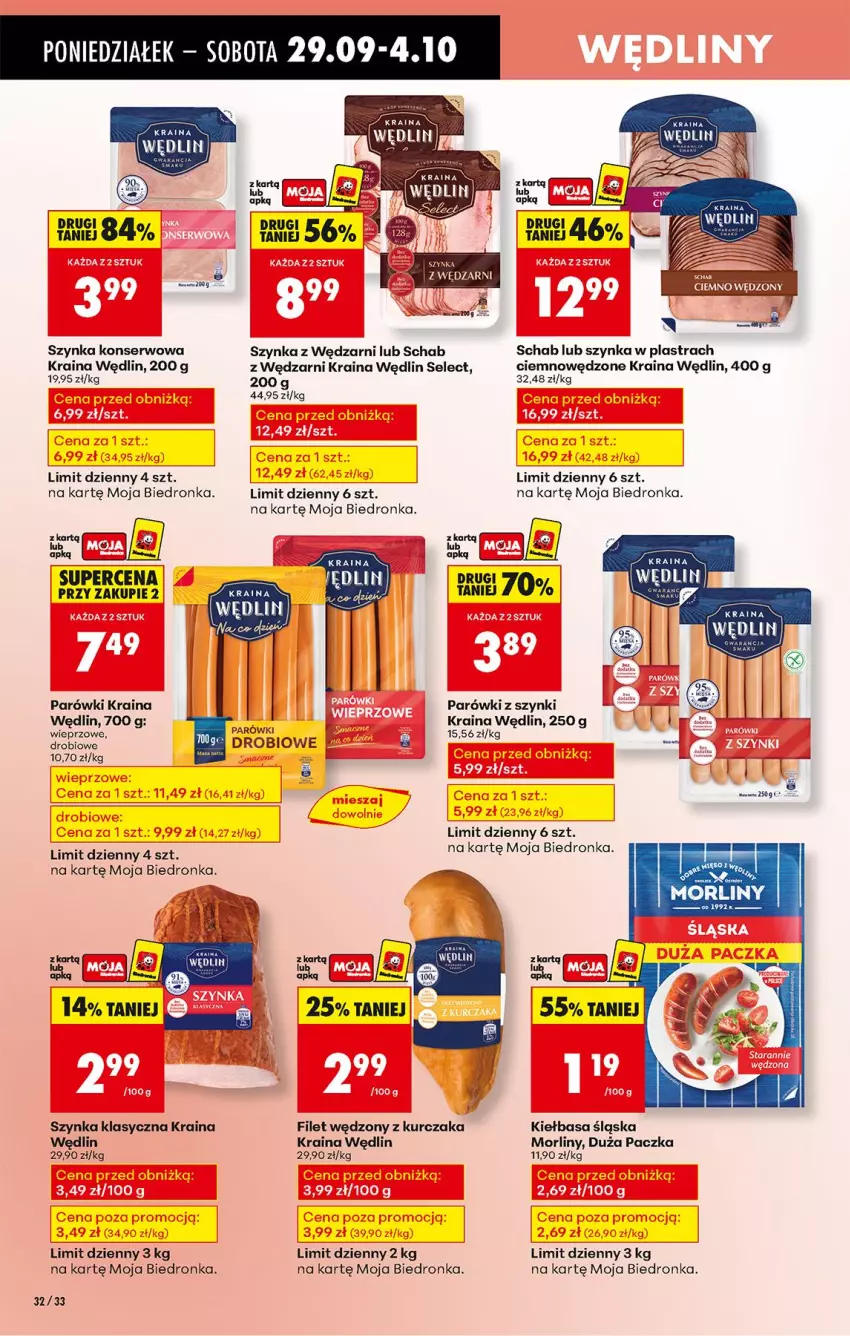 Gazetka promocyjna Biedronka - Od Poniedziałku - ważna 29.09 do 04.10.2025 - strona 42 - produkty: Kiełbasa, Kiełbasa śląska, Kurczak, Morliny, Parówki, Parówki z szynki, Ser, Szynka, Szynka konserwowa