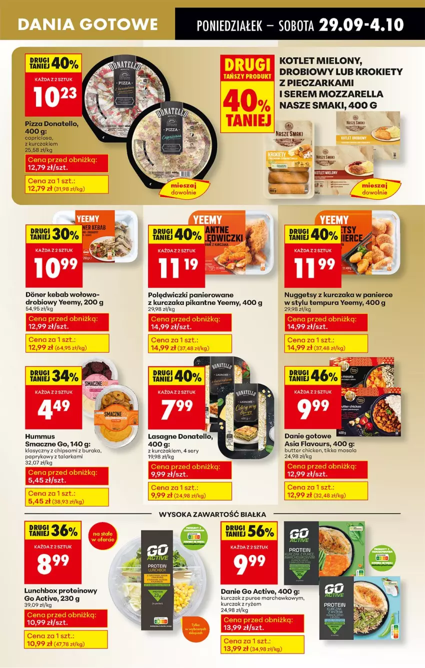 Gazetka promocyjna Biedronka - Od Poniedziałku - ważna 29.09 do 04.10.2025 - strona 43 - produkty: Danie gotowe, Hummus, Kebab, Kotlet, Krokiety, Kurczak, Lasagne, Mozzarella, Mus, Piec, Pieczarka, Pizza, Polędwiczki panierowane, Pur, Ryż, Ser, Sok