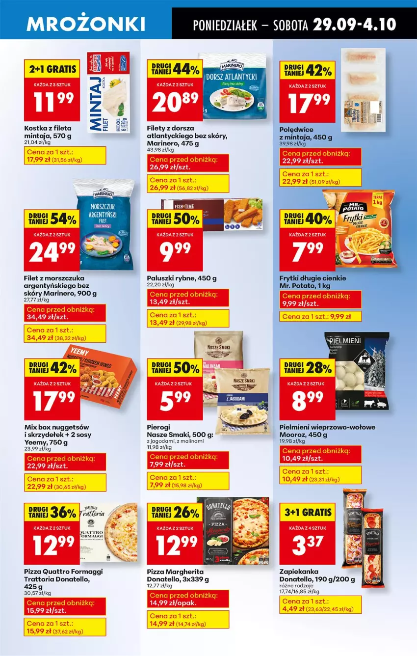 Gazetka promocyjna Biedronka - Od Poniedziałku - ważna 29.09 do 04.10.2025 - strona 47 - produkty: Dorsz, Filet z morszczuka, Frytki, Gra, Maggi, Mintaj, Paluszki rybne, Pierogi, Pizza, Pizza margherita, Por, Sos, Zapiekanka