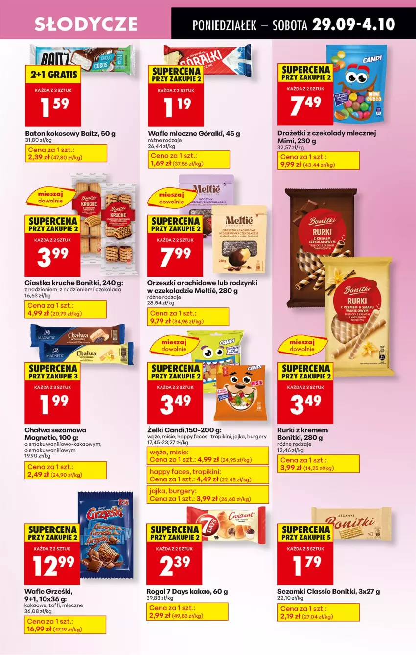 Gazetka promocyjna Biedronka - Od Poniedziałku - ważna 29.09 do 04.10.2025 - strona 55 - produkty: 7 Days, Baton, Bonitki, Burger, Ciastka, Fa, Góralki, Gra, Grześki, Kakao, Kokos, Orzeszki, Rodzynki, Rogal, Rurki, Ser, Sezam, Wafle