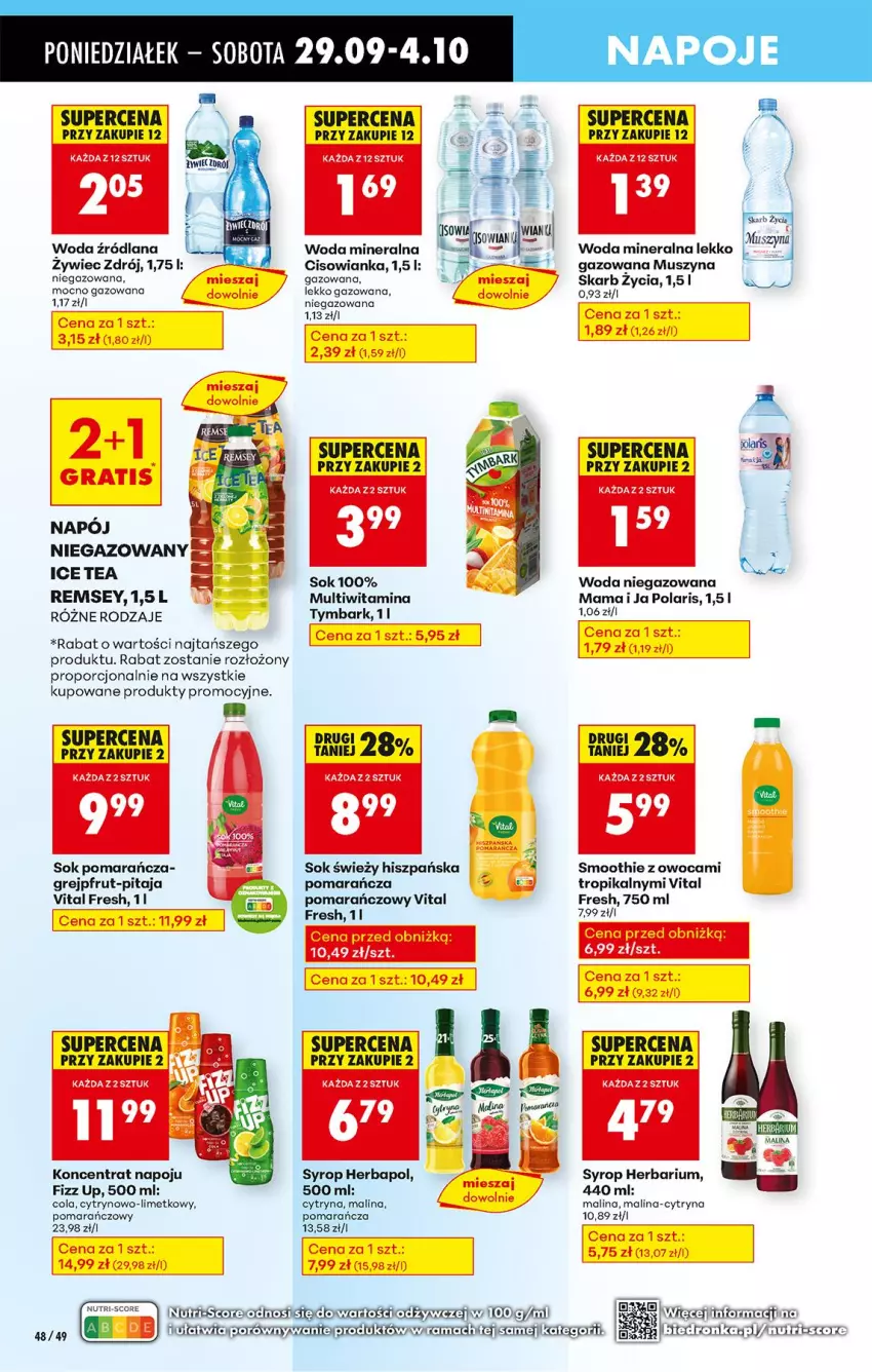 Gazetka promocyjna Biedronka - Od Poniedziałku - ważna 29.09 do 04.10.2025 - strona 60 - produkty: Cisowianka, Gra, Grejpfrut, Herbapol, LANA, Mus, Napój, Napoje, Por, Smoothie, Sok, Syrop, Szyna, Tymbark, Woda, Woda mineralna, Woda niegazowana
