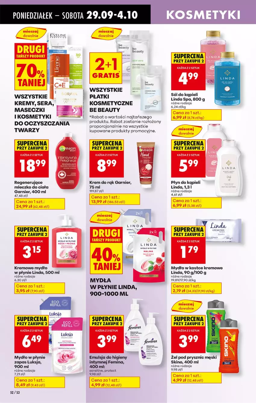 Gazetka promocyjna Biedronka - Od Poniedziałku - ważna 29.09 do 04.10.2025 - strona 64 - produkty: Be Be, Emulsja, Fa, Garnier, Krem do rąk, Luksja, Mleczko, Mleczko do ciała, Mydło, Mydło w płynie, Płatki kosmetyczne, Płyn do kąpieli, Por, Róża, Ser, Sól, Sól do kąpieli