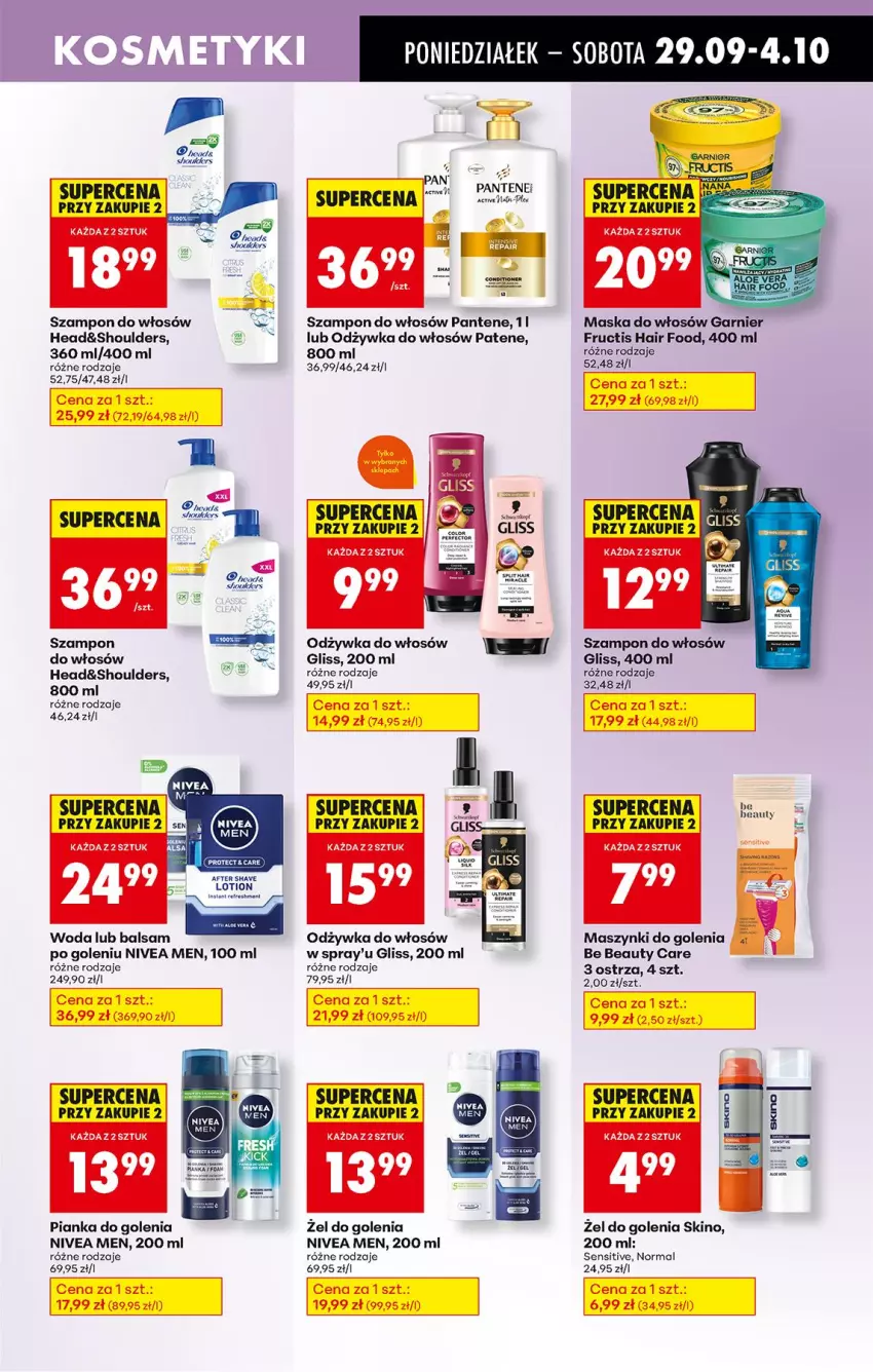 Gazetka promocyjna Biedronka - Od Poniedziałku - ważna 29.09 do 04.10.2025 - strona 67 - produkty: Be Be, Fructis, Garnier, Maska, Maska do włosów, Nivea, Nivea Men, Odżywka, Odzywka do włosów, Pantene, Pianka do golenia, Szampon, Woda