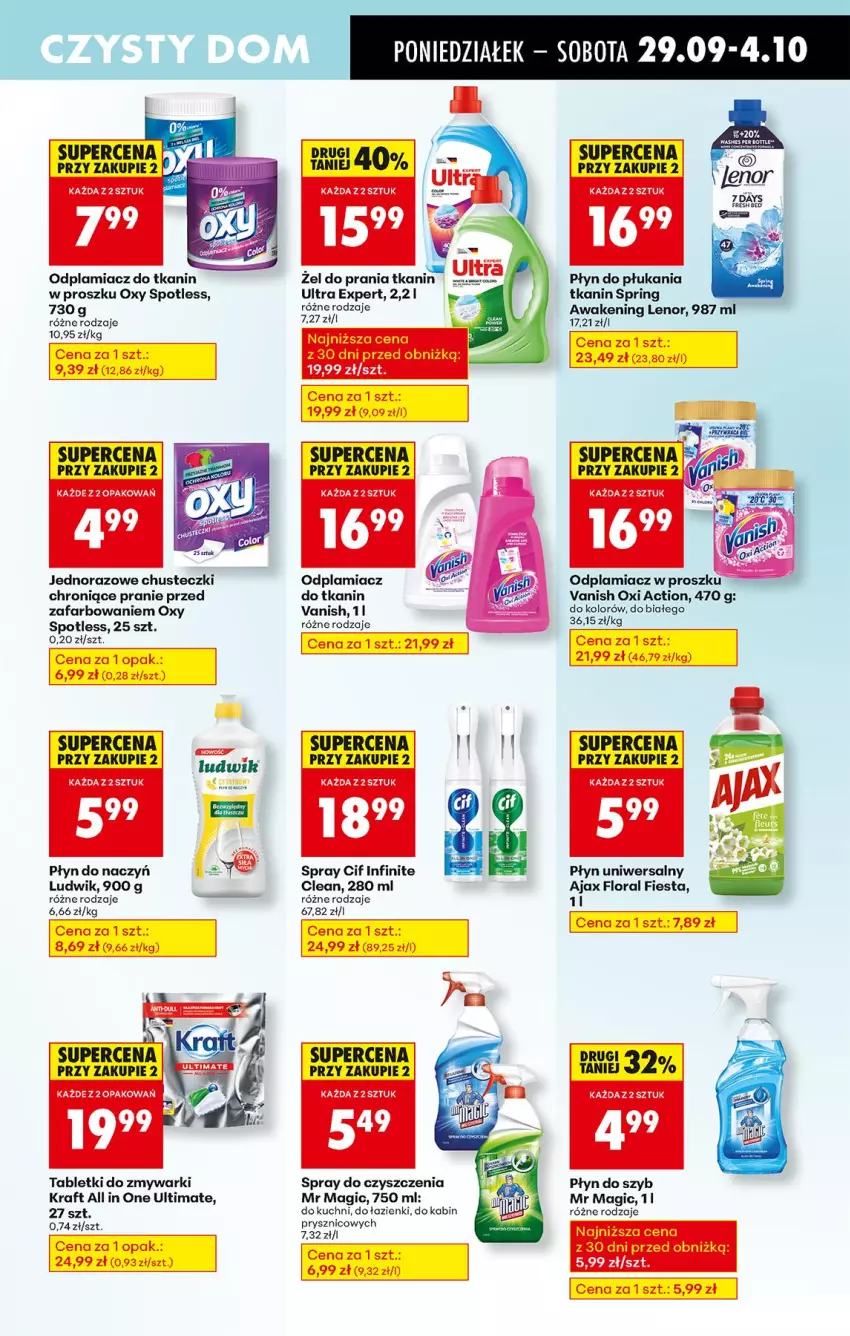 Gazetka promocyjna Biedronka - Od Poniedziałku - ważna 29.09 do 04.10.2025 - strona 71 - produkty: 7 Days, Ajax, Chusteczki, Cif, Fa, Flora, Lenor, Ludwik, Odplamiacz, Płyn do płukania, Płyn do szyb, Spray do czyszczenia, Tablet, Tabletki do zmywarki, Vanish, Zmywarki
