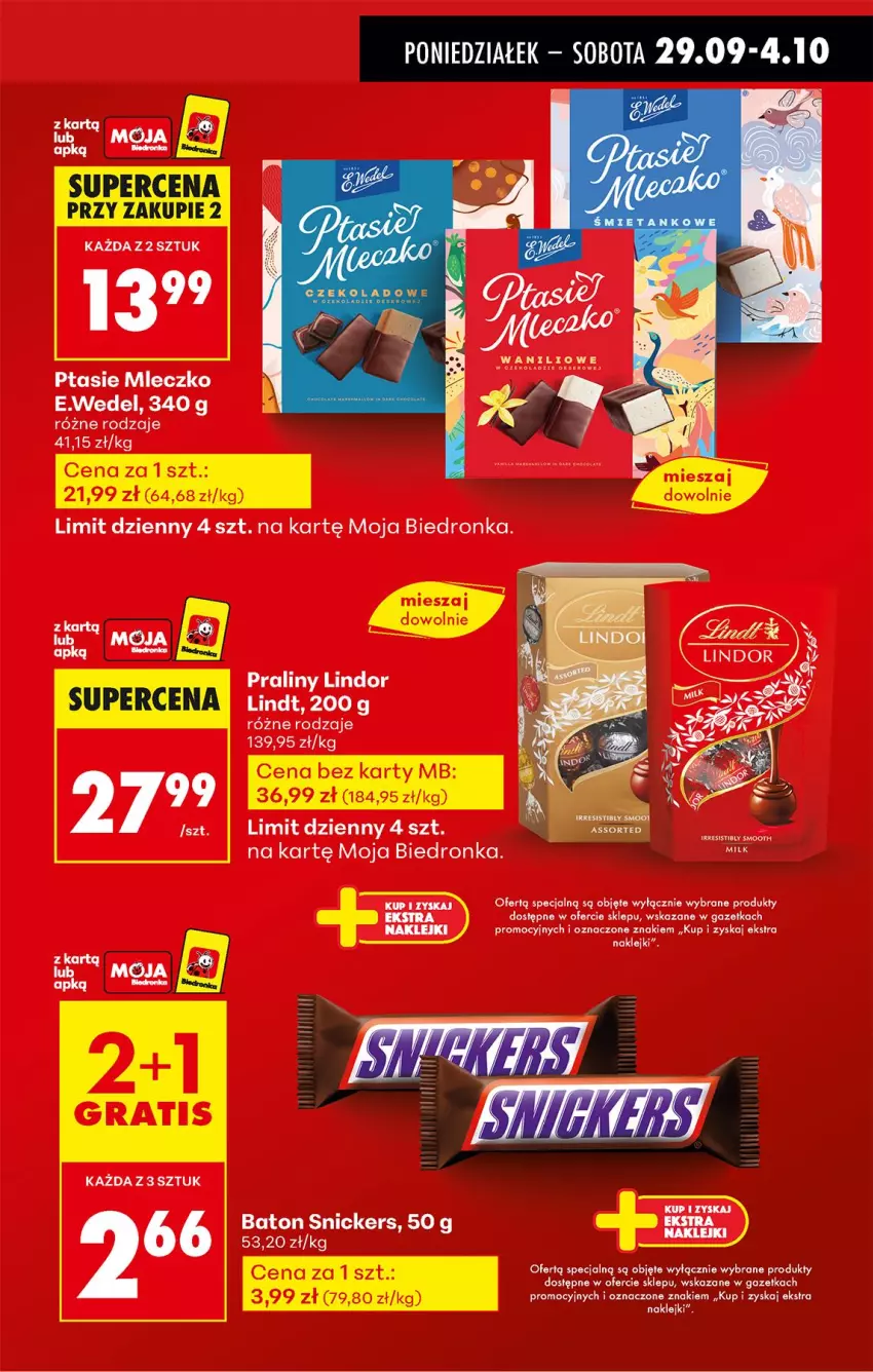 Gazetka promocyjna Biedronka - Od Poniedziałku - ważna 29.09 do 04.10.2025 - strona 9 - produkty: Klej, Lindor, Lindt, Mleczko, Praliny, Ptasie mleczko