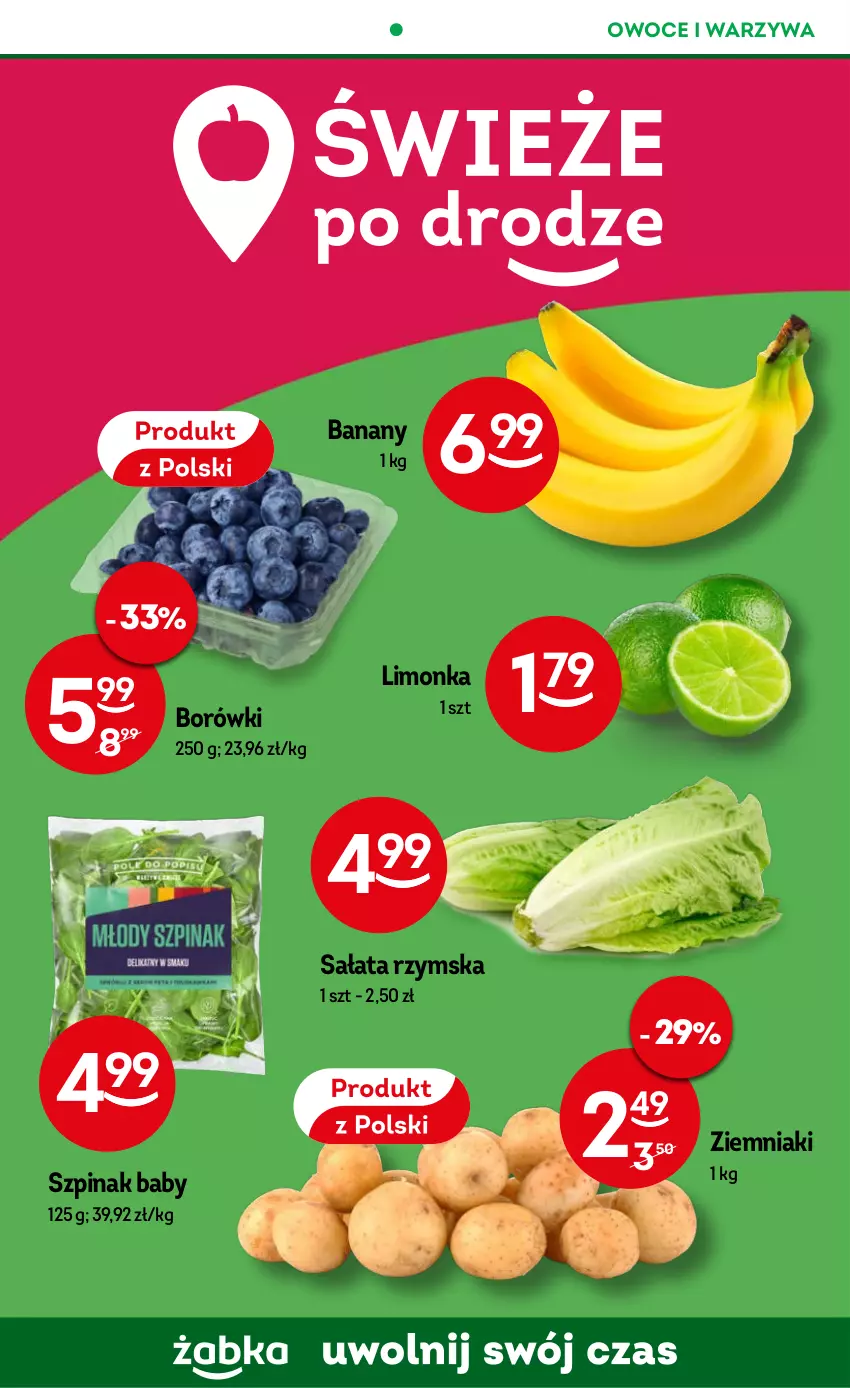 Gazetka promocyjna Żabka - ważna 16.08 do 29.08.2023 - strona 38 - produkty: Banany, Limonka, Owoce, Sałat, Szpinak, Warzywa, Ziemniaki