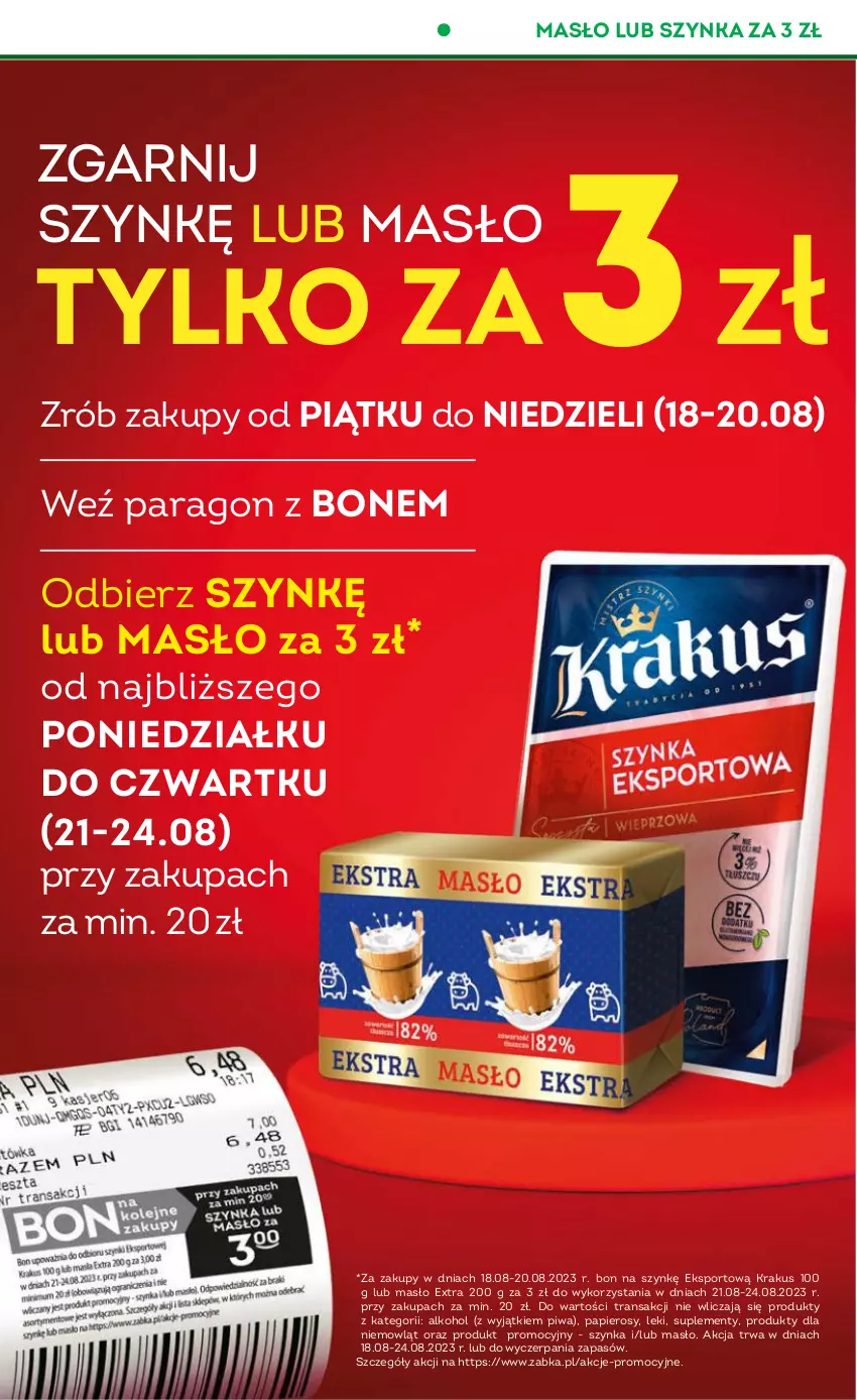 Gazetka promocyjna Żabka - ważna 16.08 do 29.08.2023 - strona 5 - produkty: JBL, Krakus, Masło, Papier, Piwa, Por, Sport, Szynka, Tran