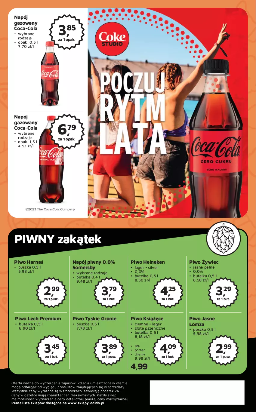 Gazetka promocyjna Odido - Gazetka - ważna 30.06 do 13.07.2023 - strona 8 - produkty: Coca-Cola, Harnaś, Heineken, Książęce, Lech Premium, Napój, Napój gazowany, Piwo, Piwo jasne, Por, Somersby, Tyskie