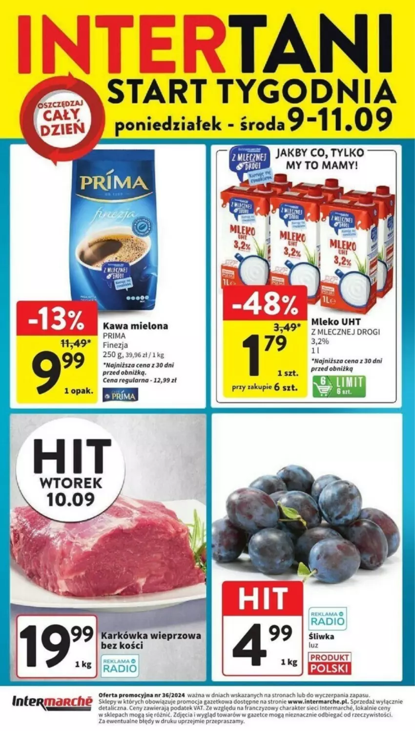 Gazetka promocyjna Intermarche - ważna 09.09 do 11.09.2024 - strona 1 - produkty: Kawa, Kawa mielona, Mleko, Prima